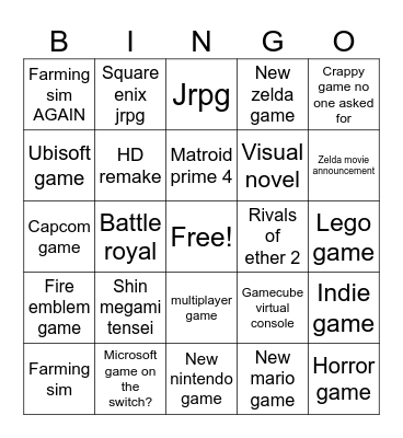 Nintendo Direct June 2024 Bingo Card