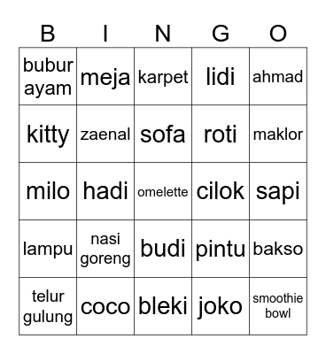 myem! Bingo Card