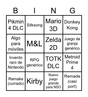 Nintendo Direct 2024 Bingo Card