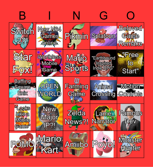 Nintendo Direct 6.18.24 Bingo Card