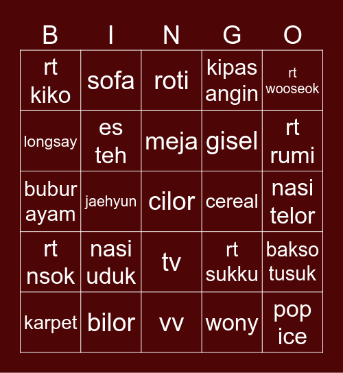 yuxiao's best bingo Card