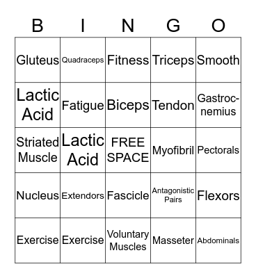 Muscle Bingo Card