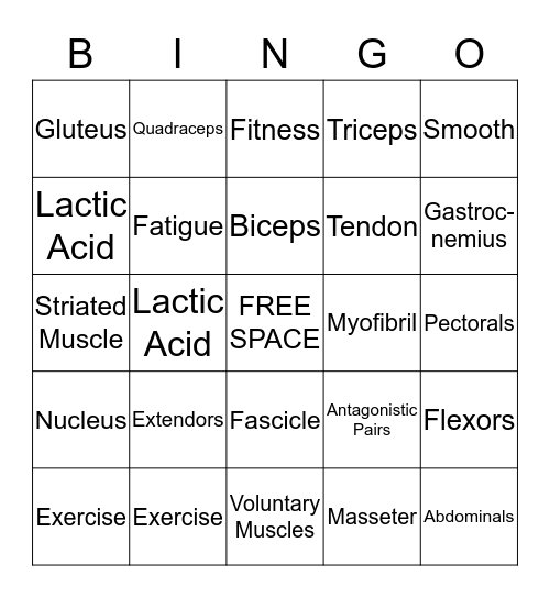 Muscle Bingo Card