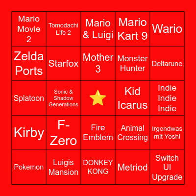 Nintendo Direct Bingo Card