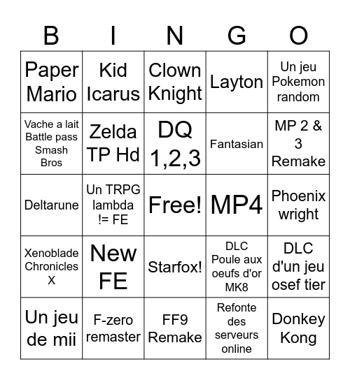 Bingo Nintendo Direct Bingo Card