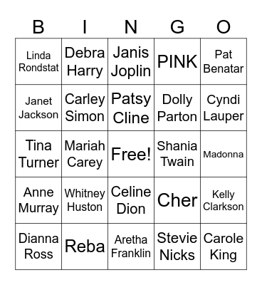 Music Artist Bingo Card