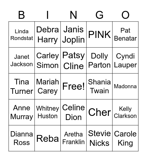 Music Artist Bingo Card