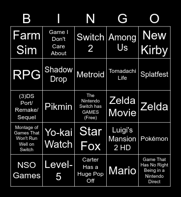 Nintendo Direct 6.18.2024 Bingo Card