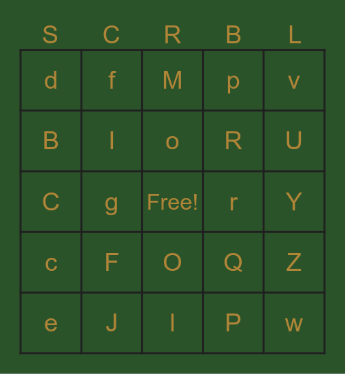 SCRABBLE CLUB Bingo Card