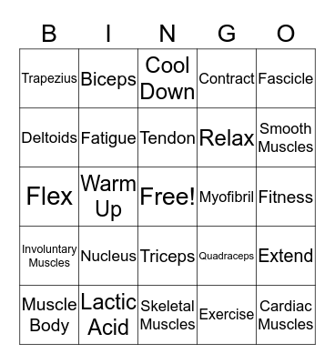 MUSCLES Bingo Card
