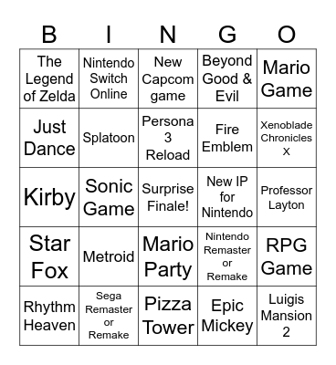 Nintendo Direct (June 2024) Bingo Card