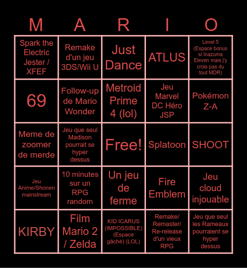 Nintendo Direct 18/06/2024 Bingo Card
