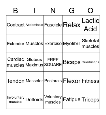 MUSCLE Bingo Card