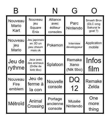 Nintendo Direct 18/06 Bingo Card