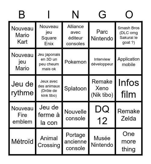 Nintendo Direct 18/06 Bingo Card