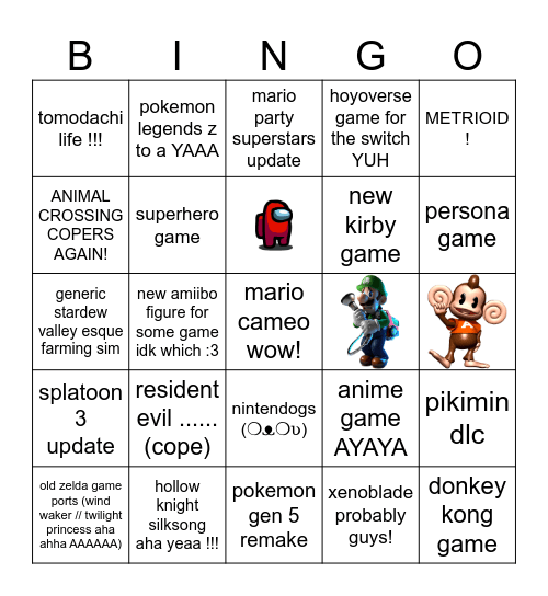 NINTENDO DIRECT BINGO YAY !!! Bingo Card