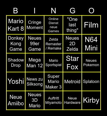 Dennsen86 Nintendo Direct Bingo Card