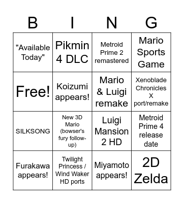Nintendo Direct (2024-06-18) Bingo Card