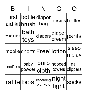 BABY SHOWER  BINGO Card