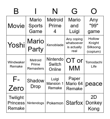 Nintendo Direct Bingo Card