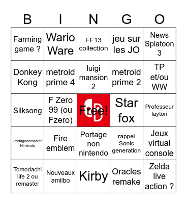 Nintendo direct du 18 juin (De Gaulle !) Bingo Card