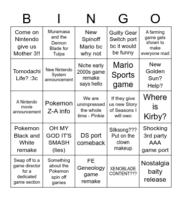 Nintendo Direct Bingo 06.18.24 Bingo Card