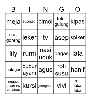 ww Bingo Card