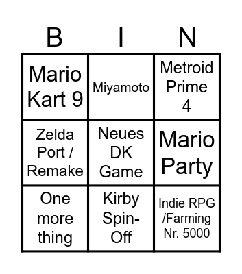 Nintendo Direct 18.06.24 Bingo Card