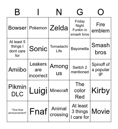 Untitled Bingo Card