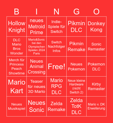 Nintendo Direct Juni 2024 Bingo Card