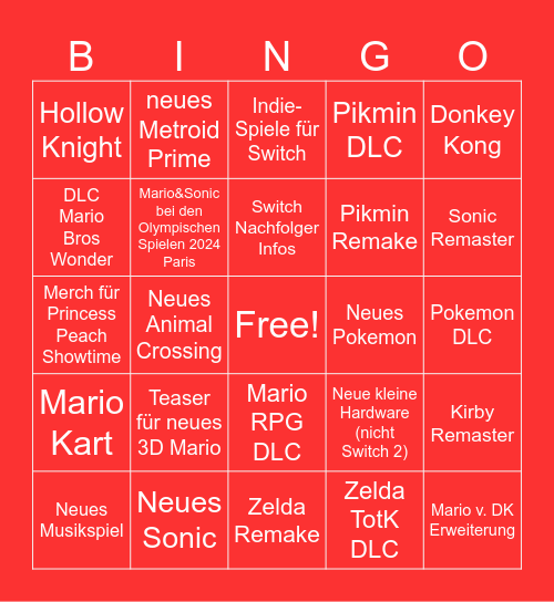 Nintendo Direct Juni 2024 Bingo Card