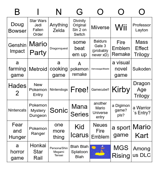 Nintendo Direct Bingo Card