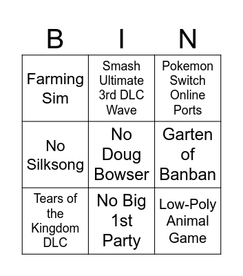 Final Switch Direct Bingo Card