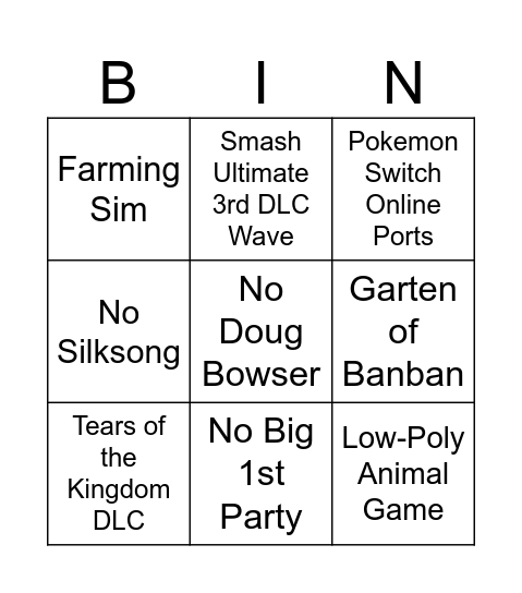 Final Switch Direct Bingo Card