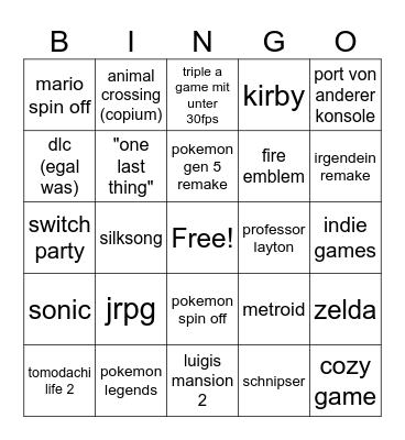 mienah's Nintendo Direct Bingo Card