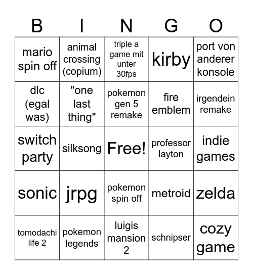 mienah's Nintendo Direct Bingo Card