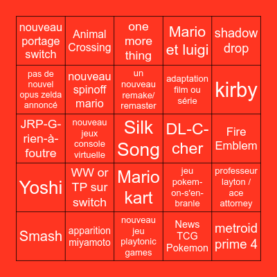 NINTENDO Bingo Card