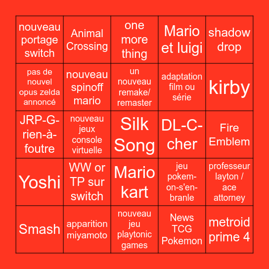 NINTENDO Bingo Card