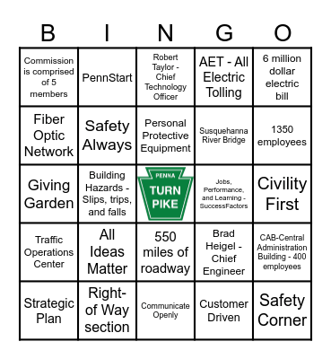 Getting to know the Turnpike Bingo Card