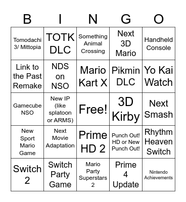 Nintendo Direct June Bingo Card