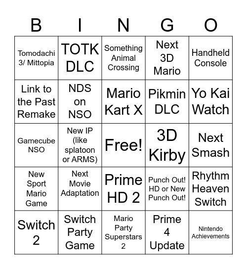Nintendo Direct June Bingo Card