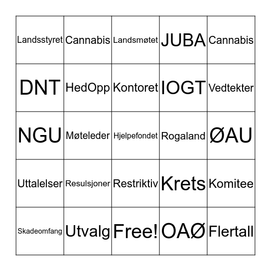 Landsmøtebingo Card