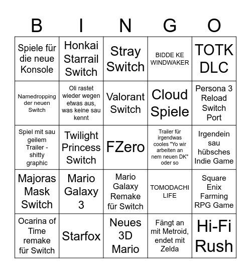 18.06.2024 Nintendo Direct Bingo Card