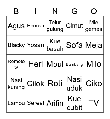 Punya Winter Bingo Card
