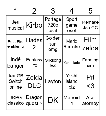 Nintendo direct bingo Card