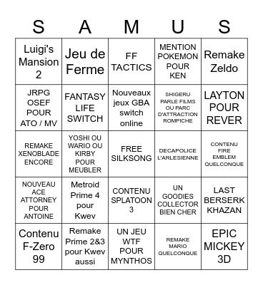 NINTENDO DIRECT SILKSONG PRIME 4 Bingo Card