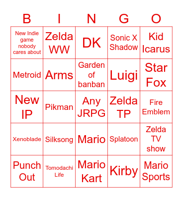 Nintendo Bingo Card