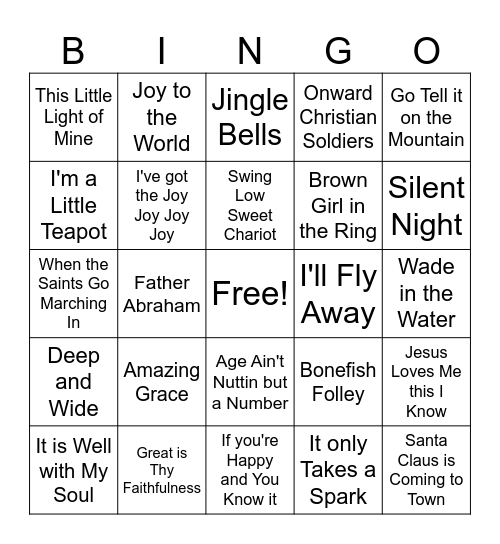 Guess That Song Bingo Card