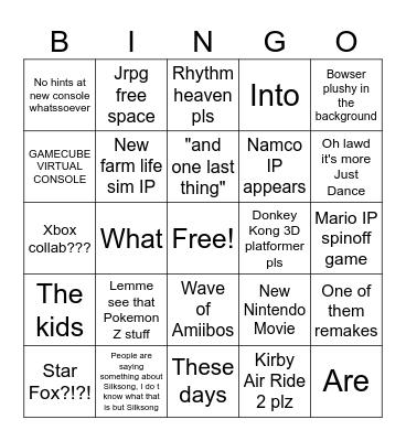 June 2024 Nintendo Direct Bingo Card