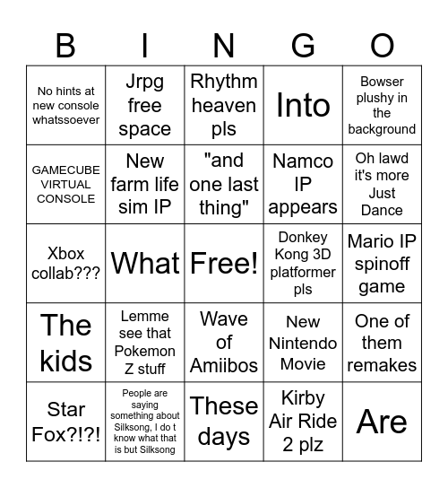 June 2024 Nintendo Direct Bingo Card